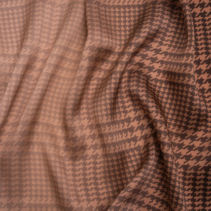 Silk Charmeuse Print 16MM, Made in Italy - Peachy Pink, Burnt Orange and Black Glen Check Ombre