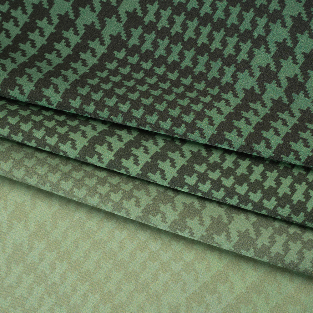 Silk Charmeuse Print 16MM, Made in Italy - Sage, Forest Green and Black Glen Check Ombre - Folded
