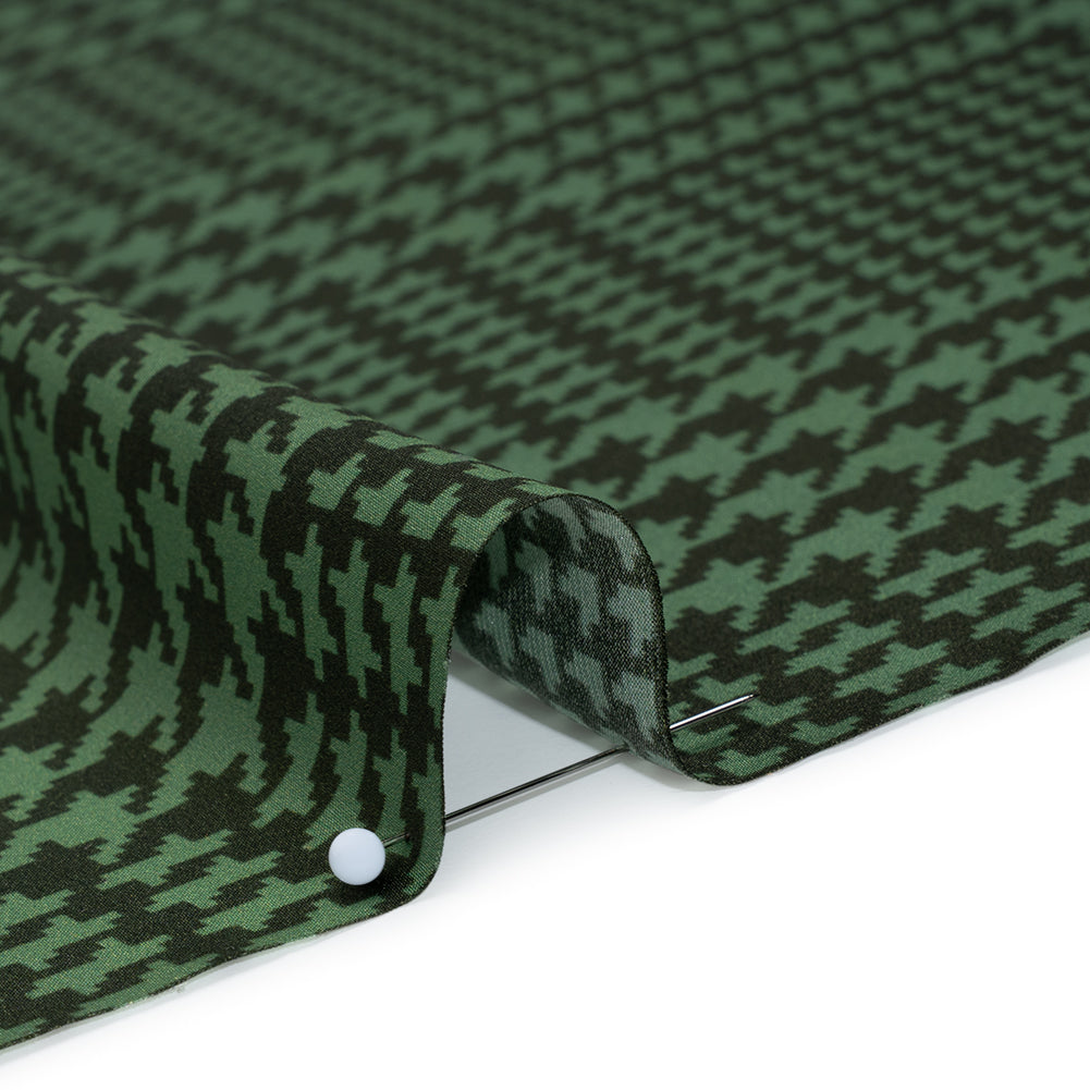 Silk Charmeuse Print 16MM, Made in Italy - Sage, Forest Green and Black Glen Check Ombre - Detail