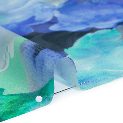 Silk Charmeuse Print 16MM, Made in Italy - Blue, Green and Light Purple Watercolor Flowers