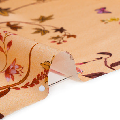 Silk Charmeuse Print 16MM, Made in Italy - Peach Ombre with Pink and Brown Floral Borders