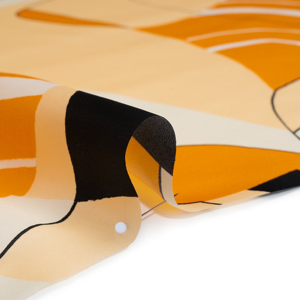 Heavy Silk Satin-Faced Organza, Made in Italy - Off White, Golden Yellow and Black Abstract - Detail