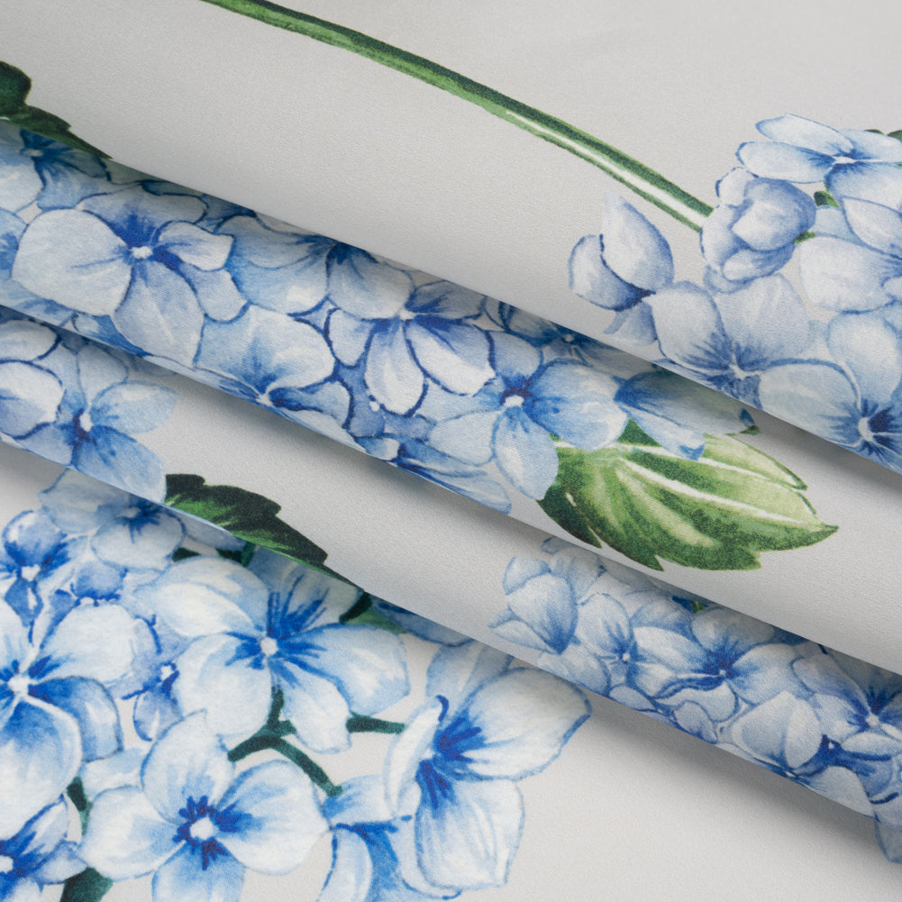 Heavy Silk Satin-Faced Organza, Made in Italy - Pale Gray, Blue and Green Hydrangeas - Folded