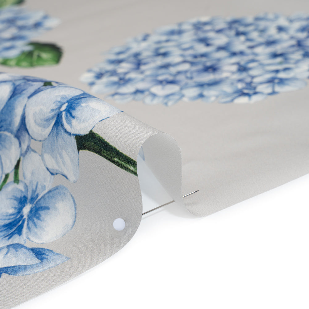 Heavy Silk Satin-Faced Organza, Made in Italy - Pale Gray, Blue and Green Hydrangeas - Detail