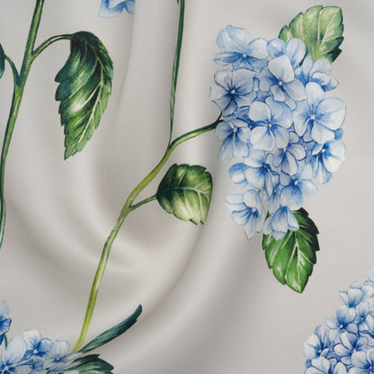 Heavy Silk Satin-Faced Organza, Made in Italy - Pale Gray, Blue and Green Hydrangeas
