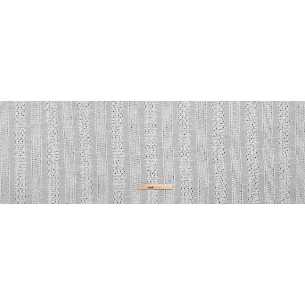 Embroidered Eyelet Cotton Voile - White Lattice and Floral Stripes - Naomi Collection - Full