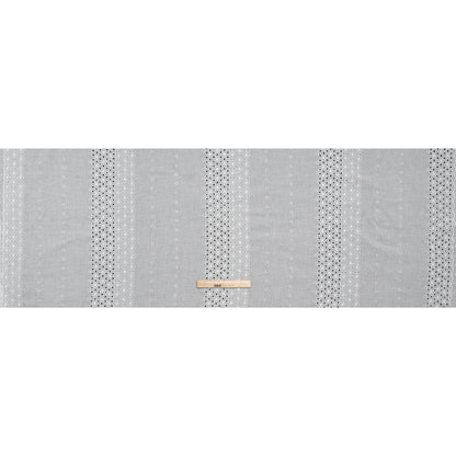 Embroidered Eyelet Cotton Voile - White Floral and Dot Stripes with Scalloped Border - Naomi Collection