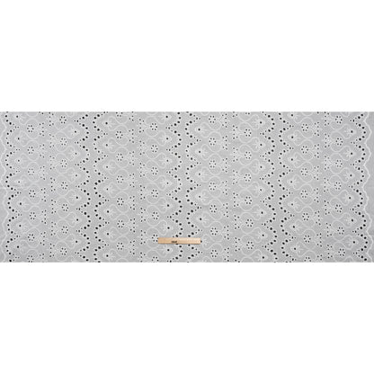 Embroidered Eyelet Cotton Voile - White Flowers and Swirls with Scalloped Borders - Naomi Collection