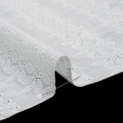 Embroidered Eyelet Cotton Voile - White Flower Wreath Stripes - Naomi Collection