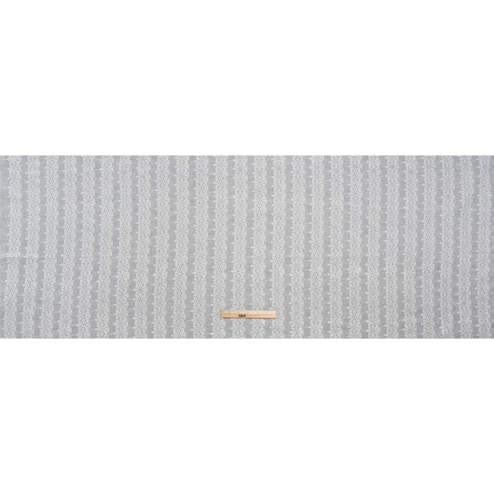 Embroidered Eyelet Cotton Voile - White Flower Wreath Stripes - Naomi Collection - Full
