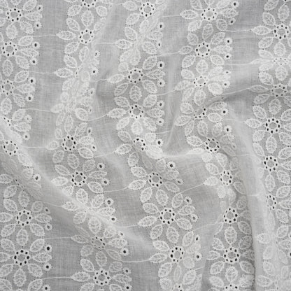 Embroidered Eyelet Cotton Voile - White Flower Wreath Stripes - Naomi Collection