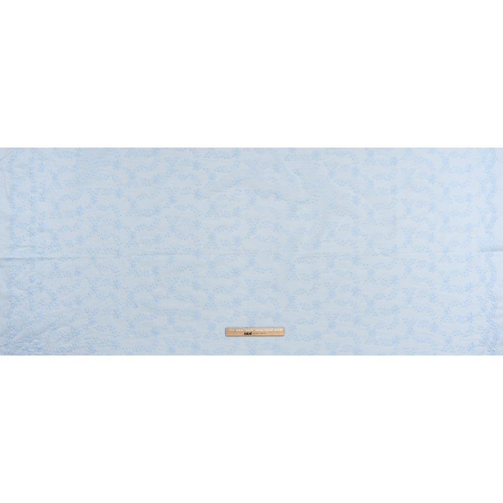 Embroidered Eyelet Cotton Voile - Pale Aqua Flowers on Branches - Naomi Collection - Full