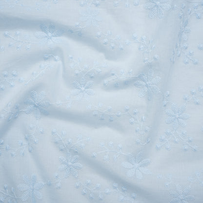 Embroidered Eyelet Cotton Voile - Pale Aqua Flowers on Branches - Naomi Collection