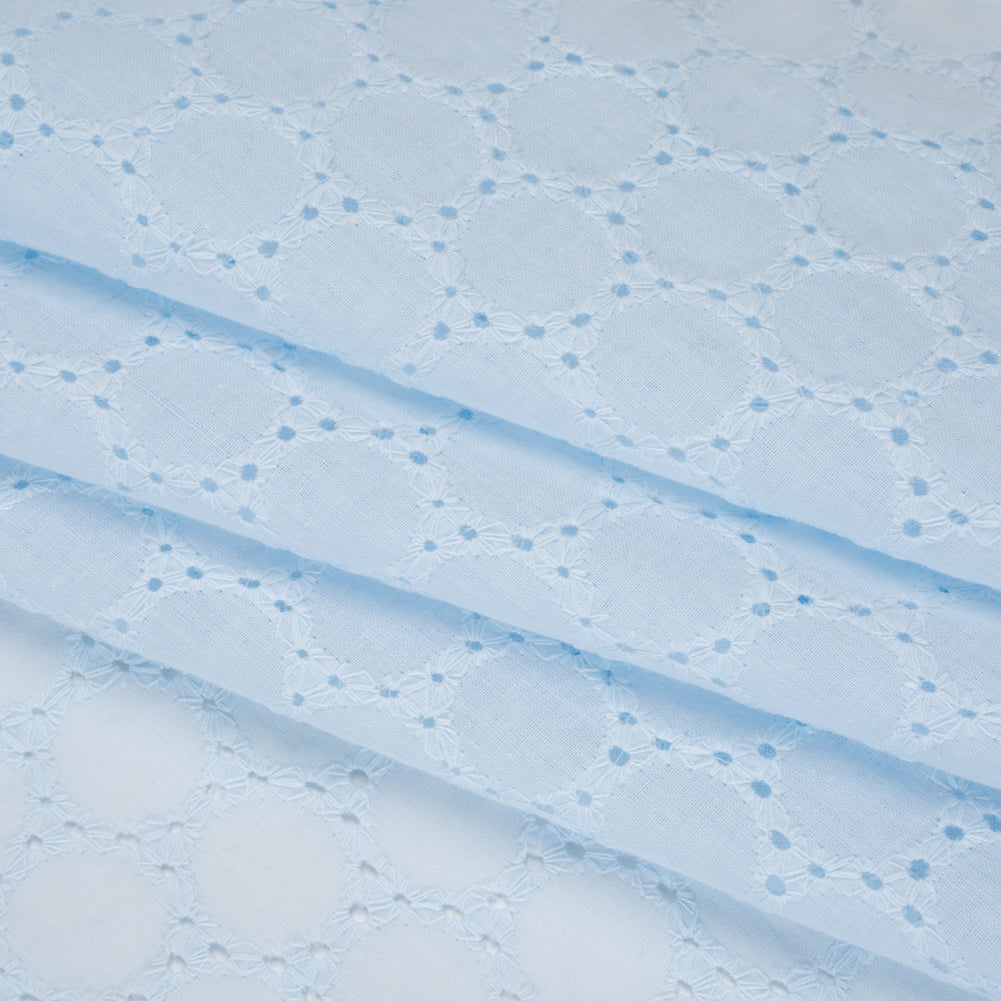Embroidered Eyelet Cotton Voile - Pale Aqua Circles of Circles - Naomi Collection - Folded