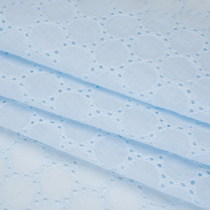 Embroidered Eyelet Cotton Voile - Pale Aqua Circles of Circles - Naomi Collection