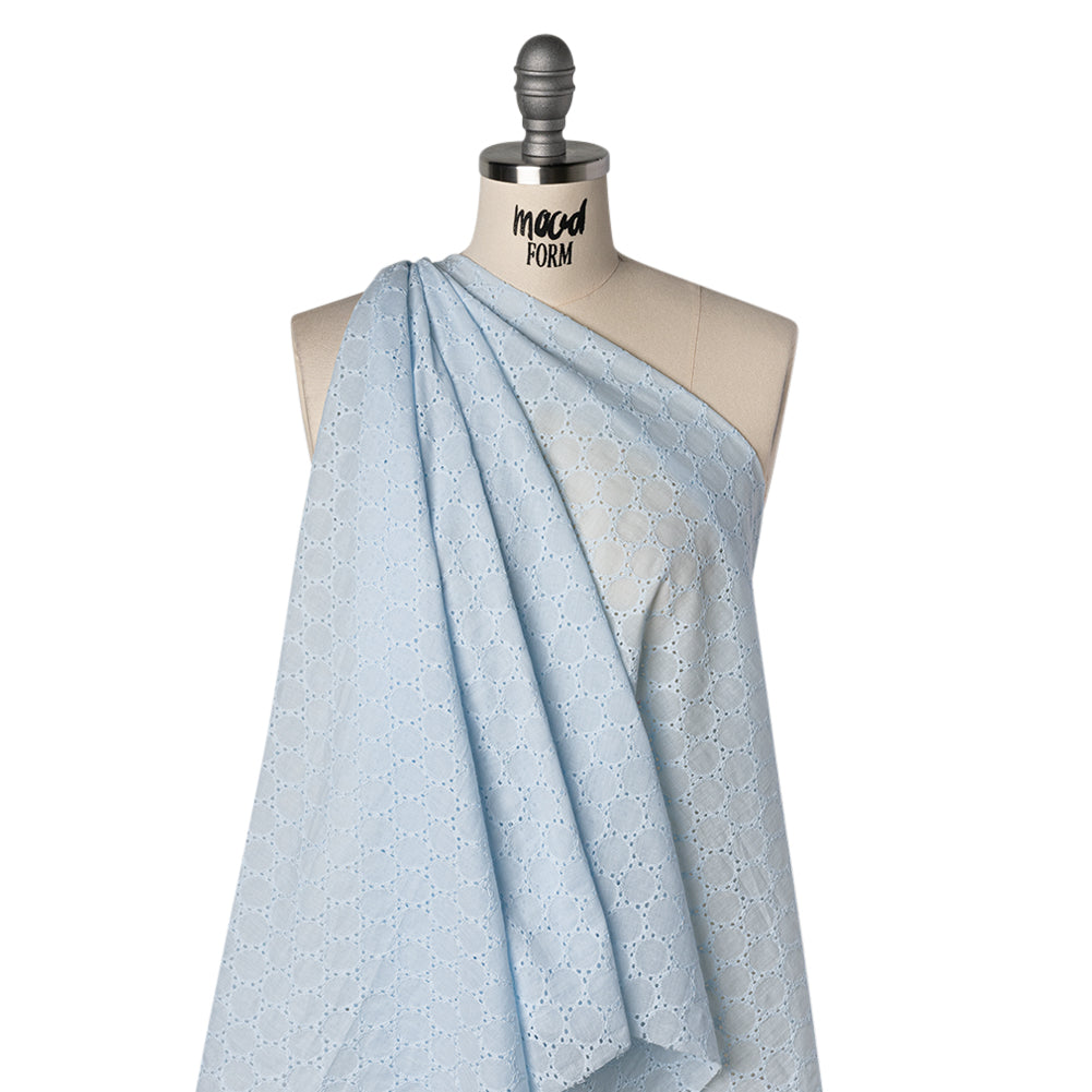 Embroidered Eyelet Cotton Voile - Pale Aqua Circles of Circles - Naomi Collection - Drape