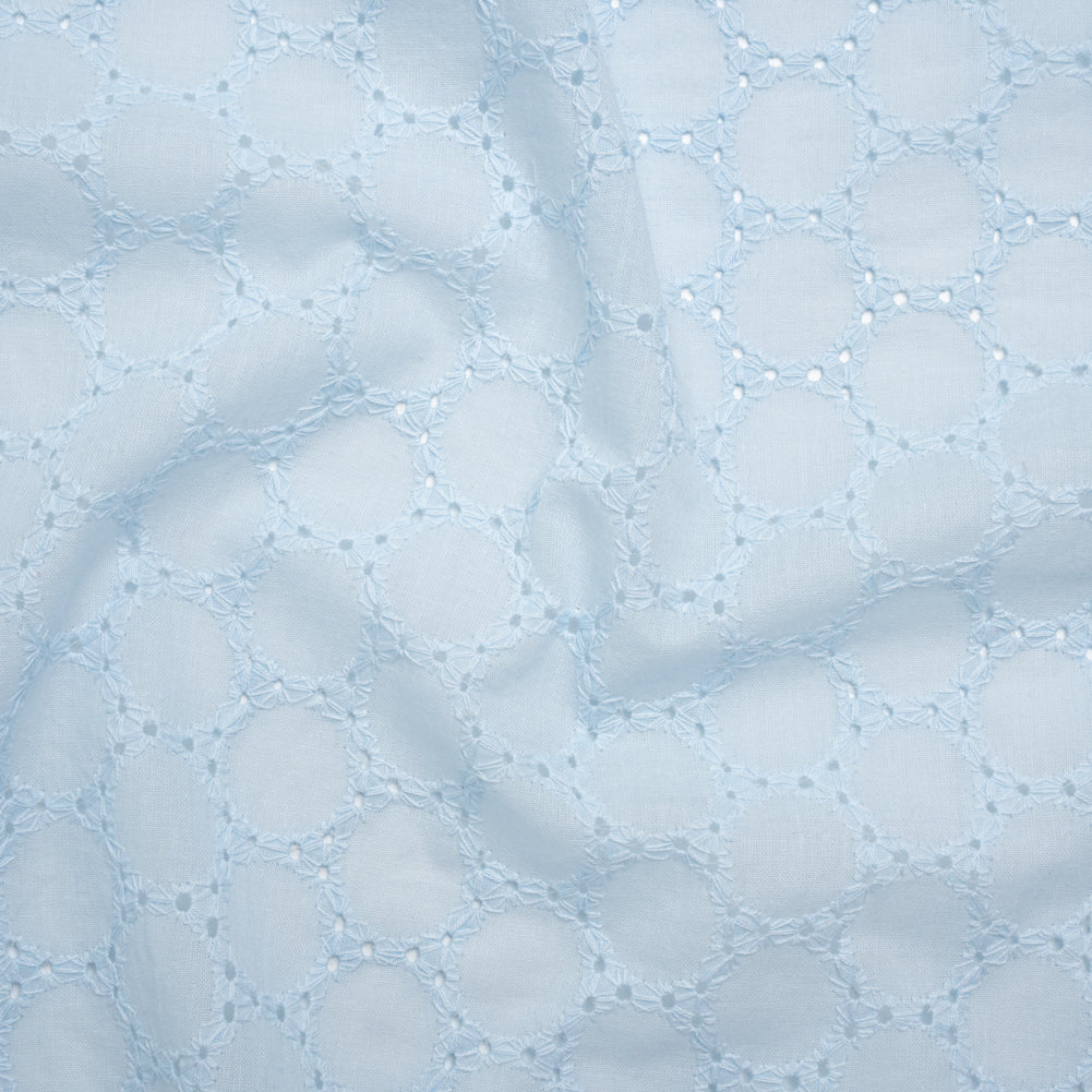 Embroidered Eyelet Cotton Voile - Pale Aqua Circles of Circles - Naomi Collection