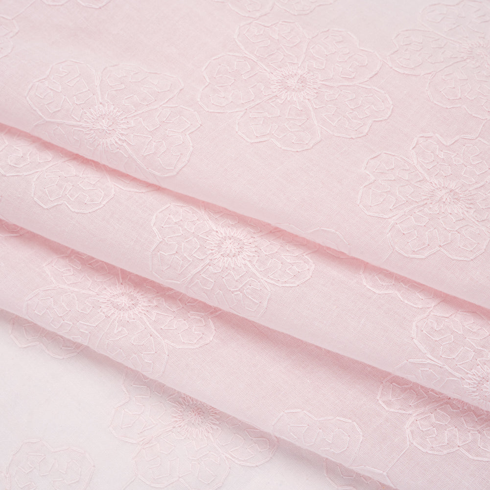 Embroidered Eyelet Cotton Voile - Baby Pink Big Tossed Flowers - Naomi Collection - Folded