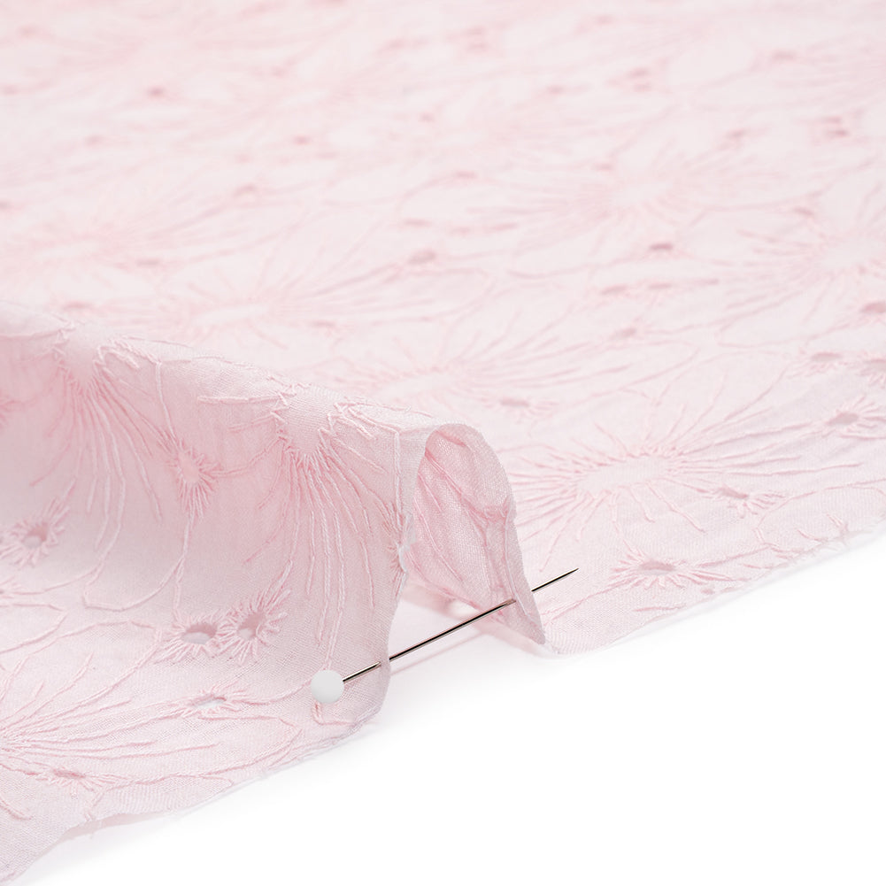 Embroidered Eyelet Cotton Voile - Baby Pink All-Over Flowers - Naomi Collection - Detail