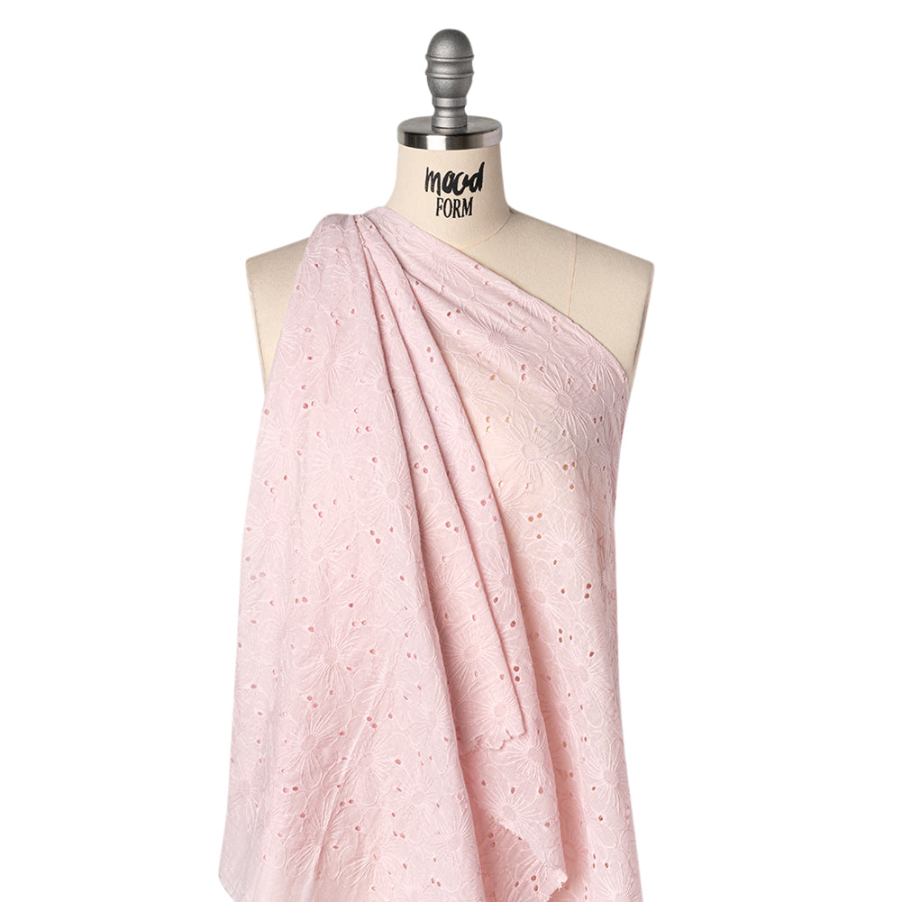 Embroidered Eyelet Cotton Voile - Baby Pink All-Over Flowers - Naomi Collection - Drape
