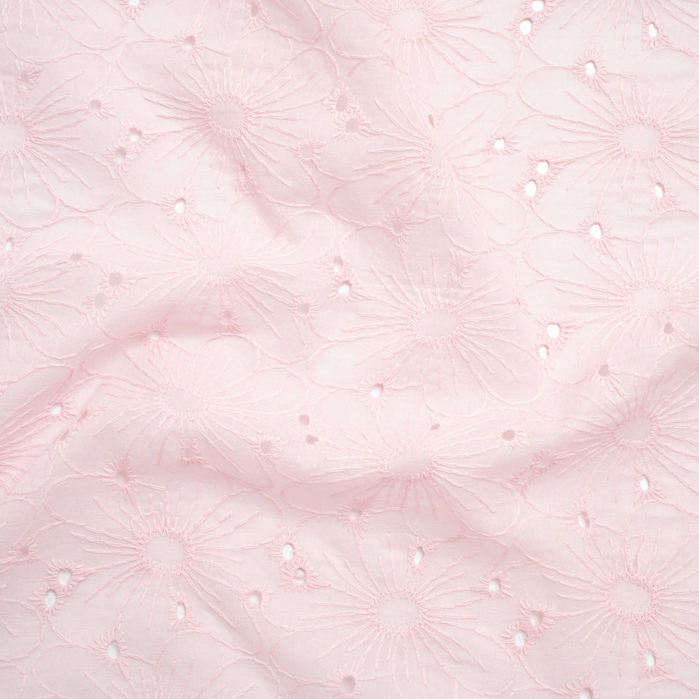 Embroidered Eyelet Cotton Voile - Baby Pink All-Over Flowers - Naomi Collection