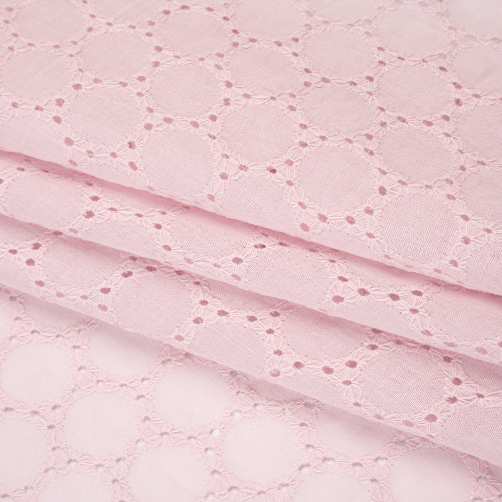 Embroidered Eyelet Cotton Voile - Baby Pink Circles of Circles - Naomi Collection - Folded