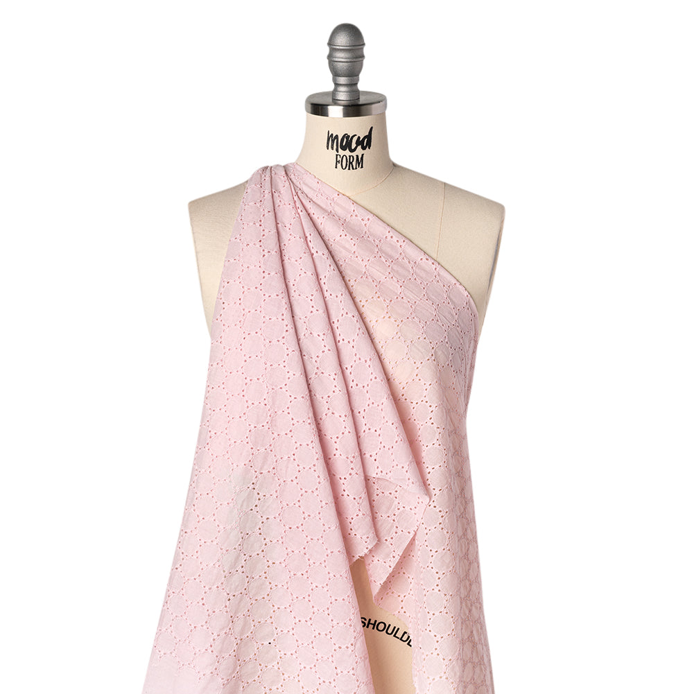 Embroidered Eyelet Cotton Voile - Baby Pink Circles of Circles - Naomi Collection - Drape