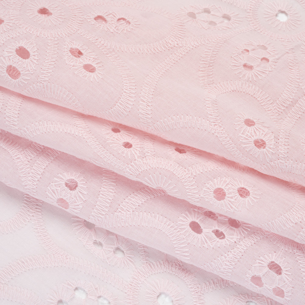 Embroidered Eyelet Cotton Voile - Baby Pink Big Flowers - Naomi Collection - Folded