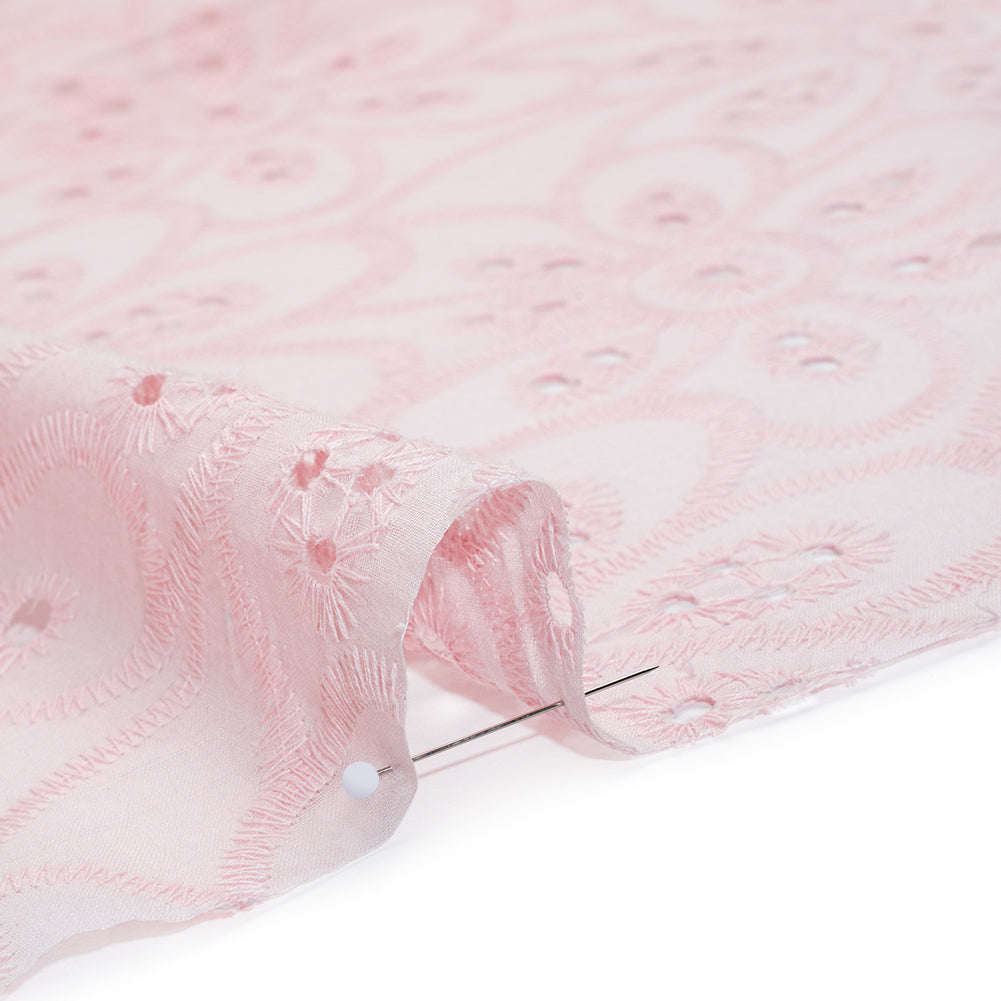 Embroidered Eyelet Cotton Voile - Baby Pink Big Flowers - Naomi Collection - Detail
