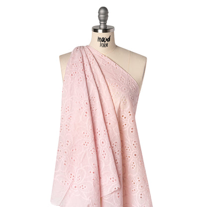 Embroidered Eyelet Cotton Voile - Baby Pink Big Flowers - Naomi Collection