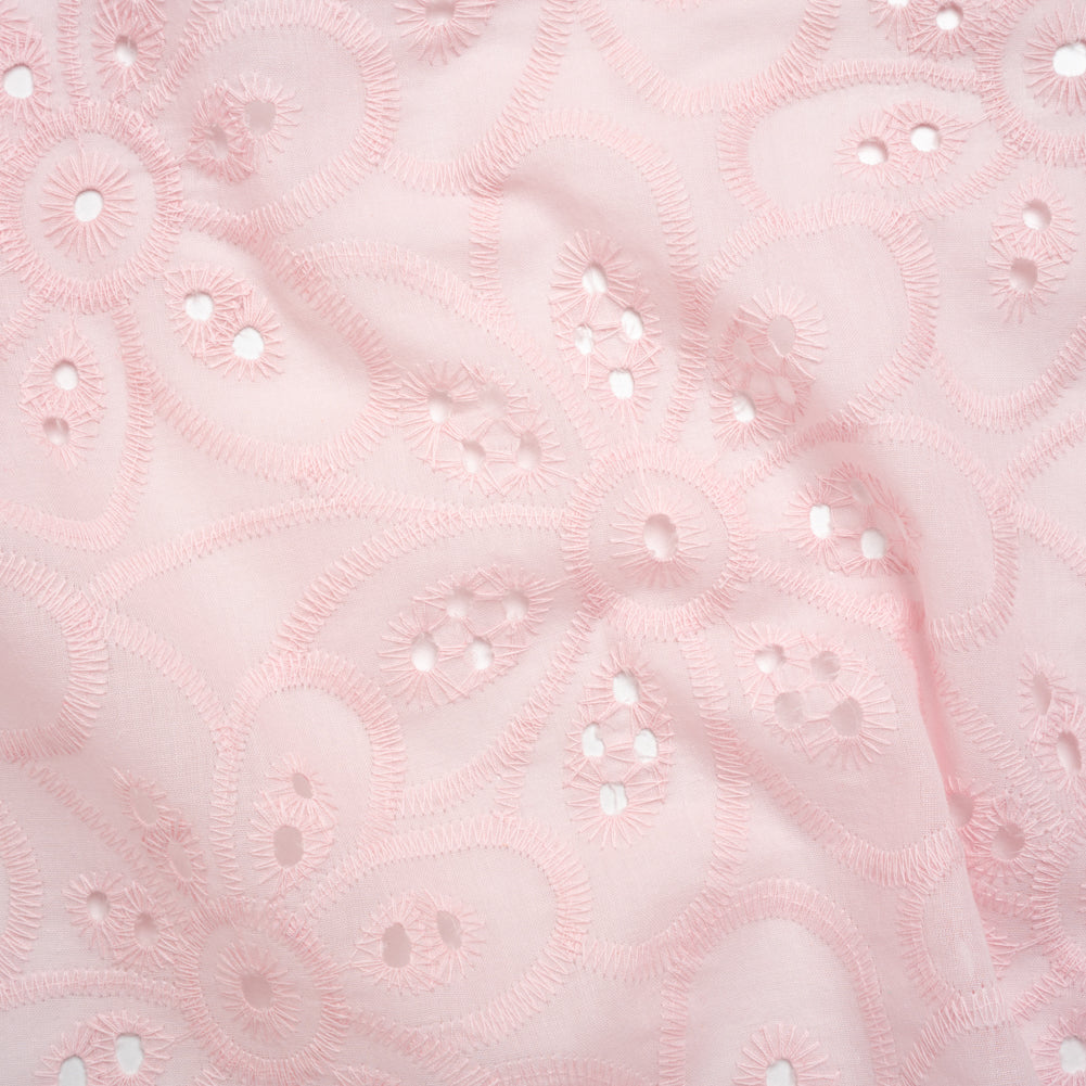 Embroidered Eyelet Cotton Voile - Baby Pink Big Flowers - Naomi Collection