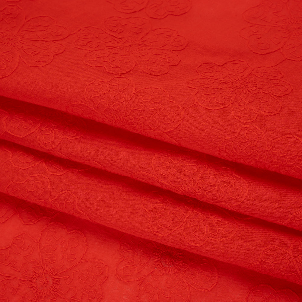 Embroidered Eyelet Cotton Voile - Red Big Tossed Flowers - Naomi Collection - Folded