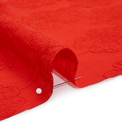 Embroidered Eyelet Cotton Voile - Red Big Tossed Flowers - Naomi Collection