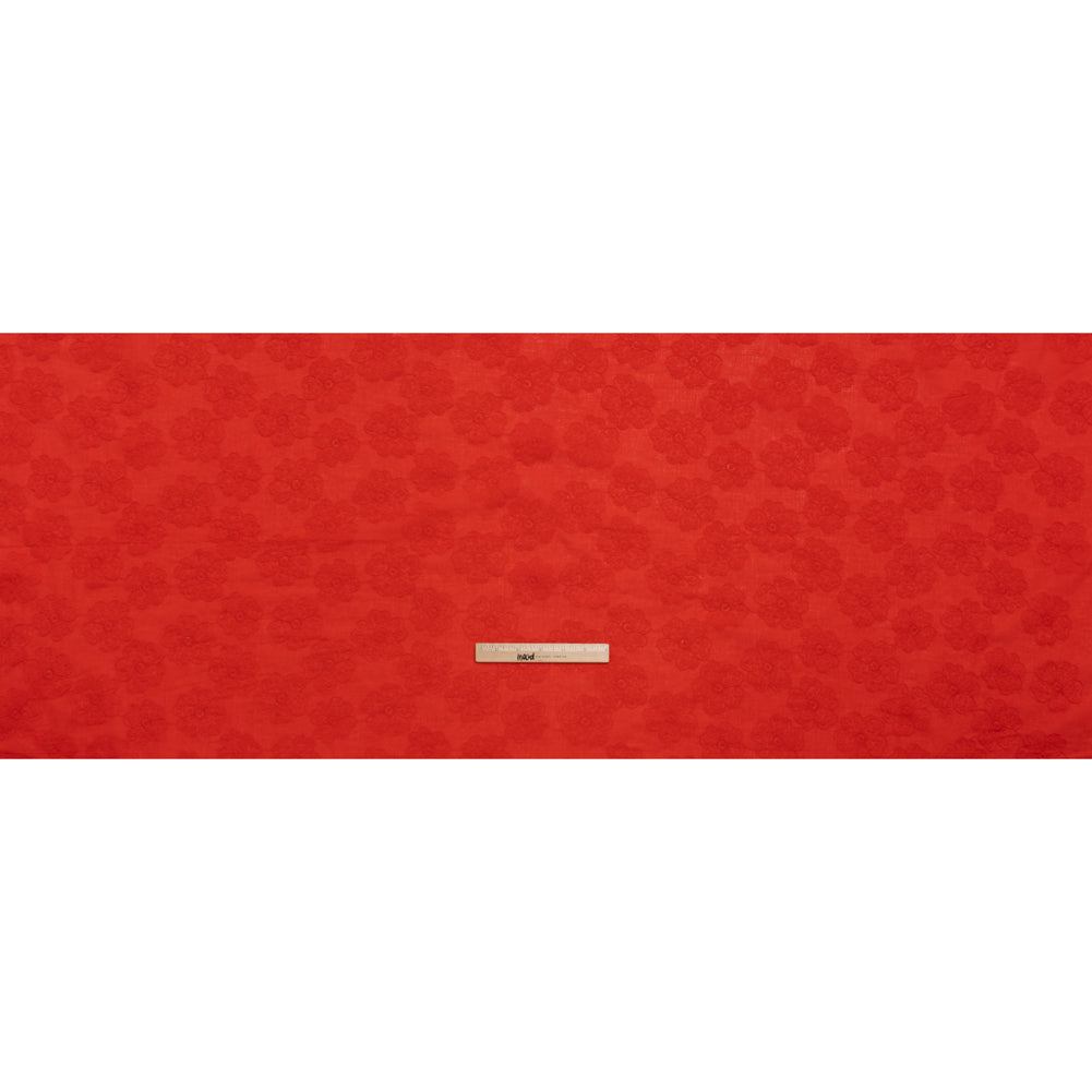 Embroidered Eyelet Cotton Voile - Red Big Tossed Flowers - Naomi Collection - Full