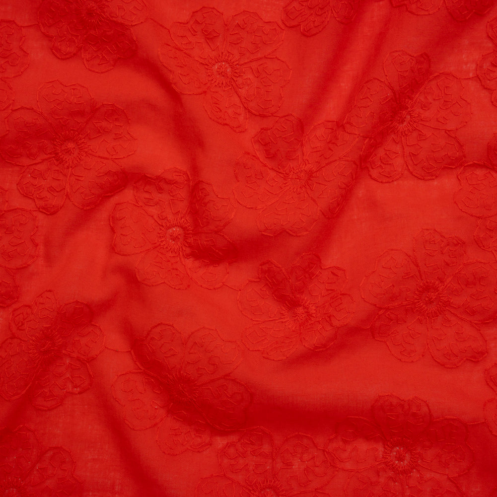 Embroidered Eyelet Cotton Voile - Red Big Tossed Flowers - Naomi Collection
