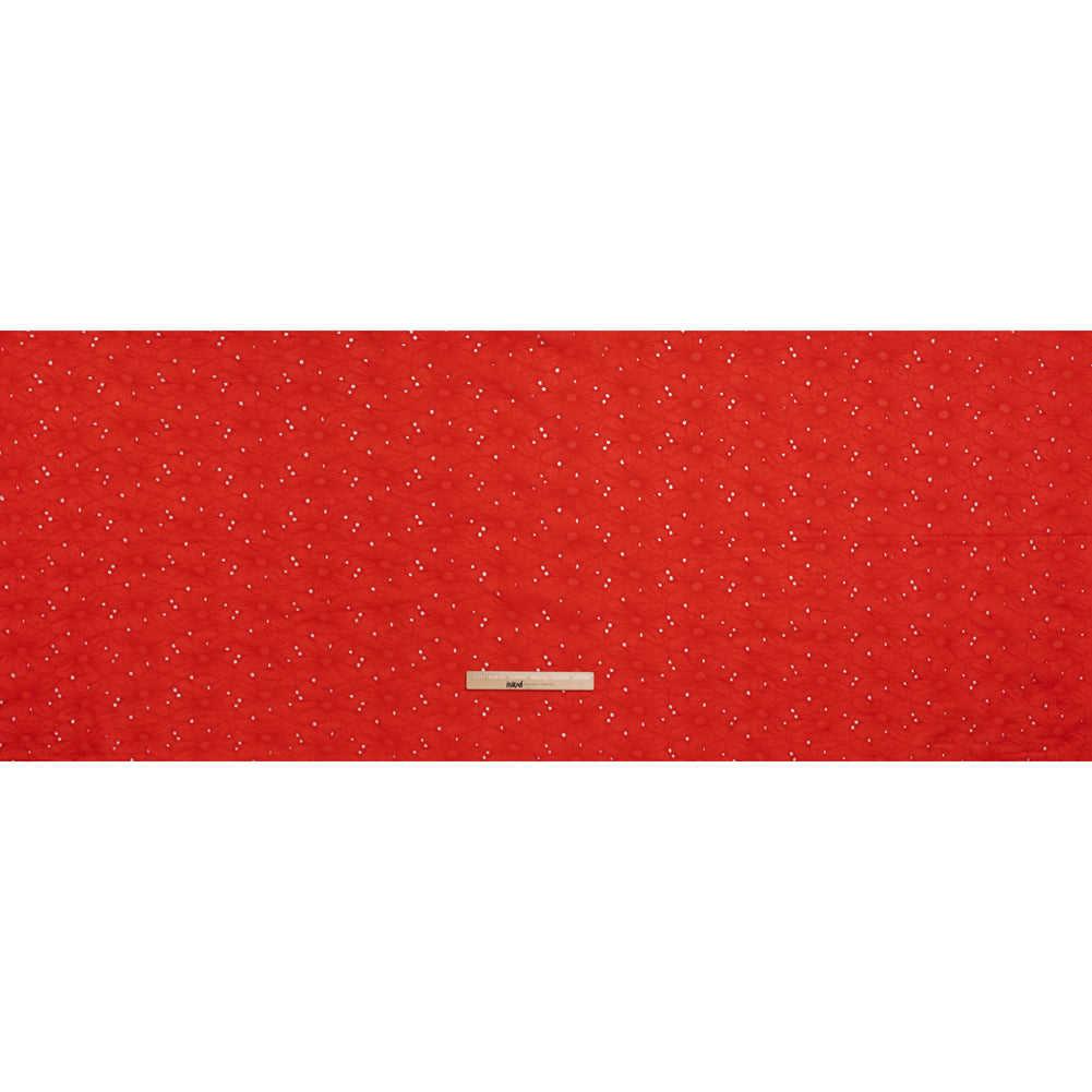 Embroidered Eyelet Cotton Voile - Red All-Over Flowers - Naomi Collection - Full