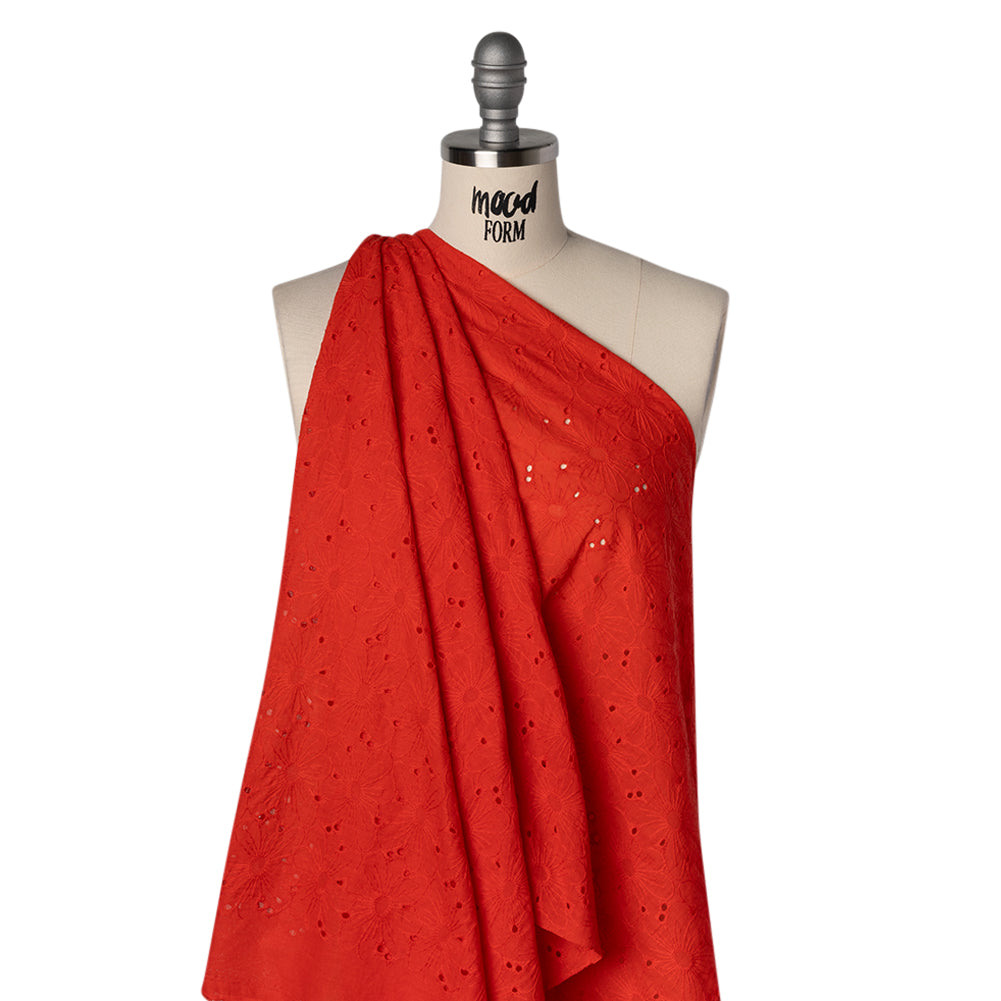 Embroidered Eyelet Cotton Voile - Red All-Over Flowers - Naomi Collection - Drape