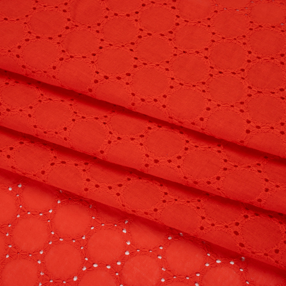 Embroidered Eyelet Cotton Voile - Red Circles of Circles - Naomi Collection - Folded
