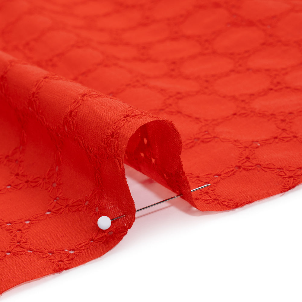 Embroidered Eyelet Cotton Voile - Red Circles of Circles - Naomi Collection - Detail