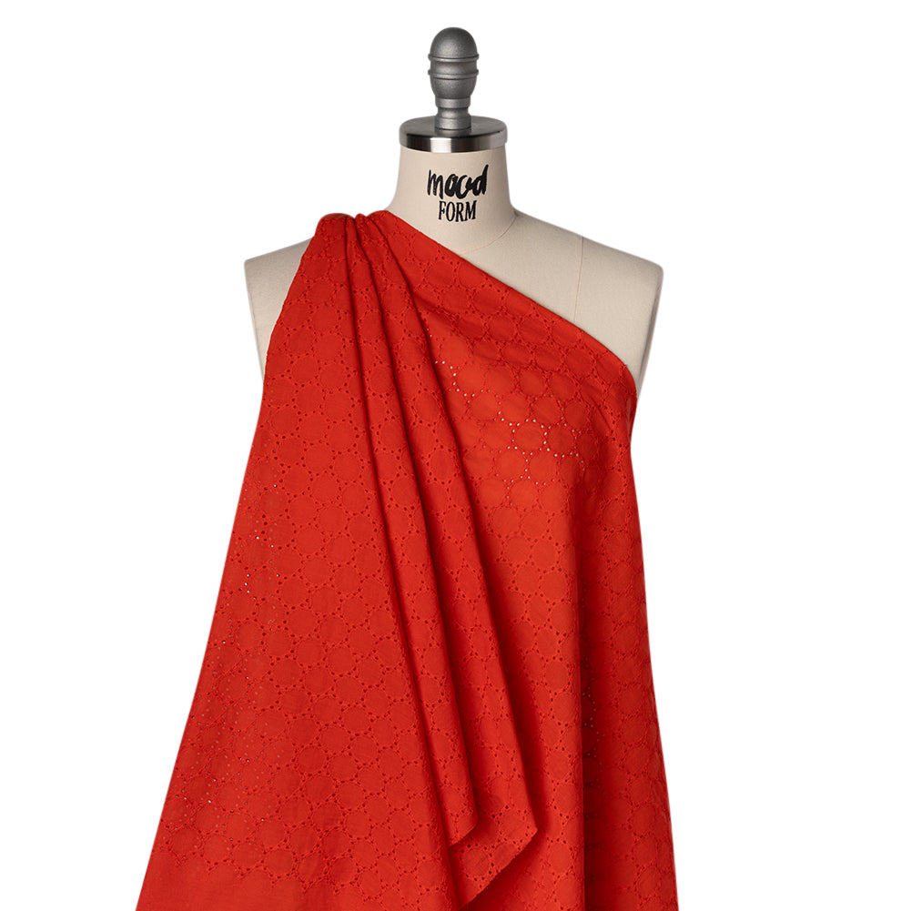 Embroidered Eyelet Cotton Voile - Red Circles of Circles - Naomi Collection - Drape