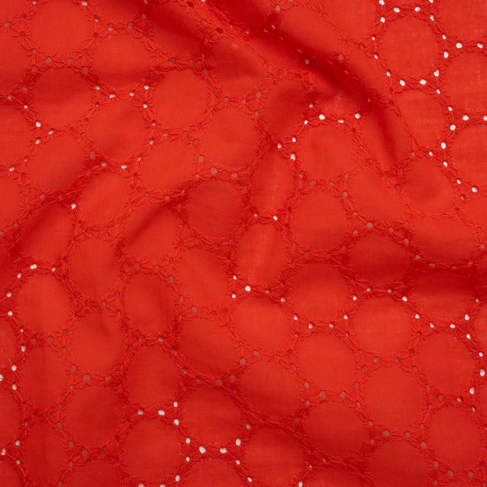 Embroidered Eyelet Cotton Voile - Red Circles of Circles - Naomi Collection
