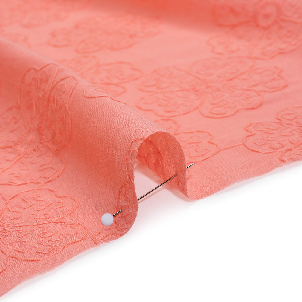 Embroidered Eyelet Cotton Voile - Warm Coral Big Tossed Flowers - Naomi Collection - Detail