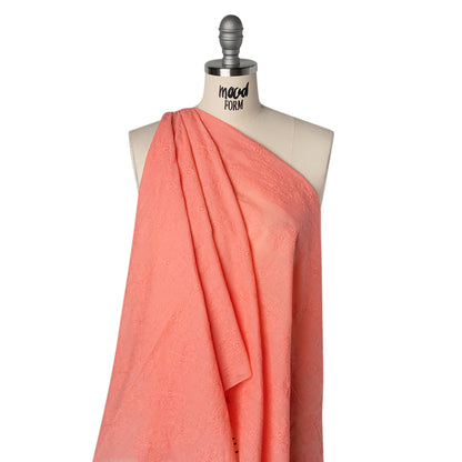 Embroidered Eyelet Cotton Voile - Warm Coral Big Tossed Flowers - Naomi Collection