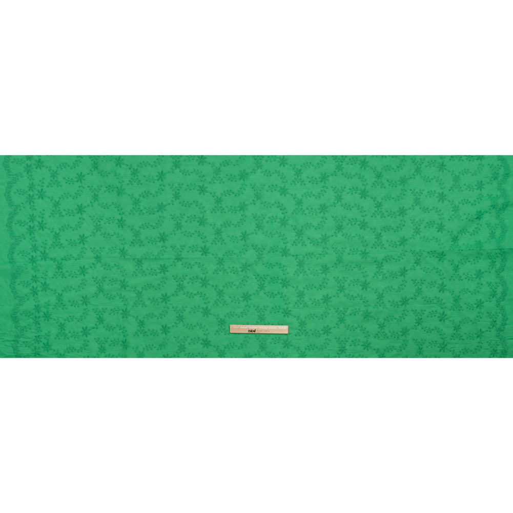 Embroidered Eyelet Cotton Voile - Ming Green Flowers on Branches - Naomi Collection - Full