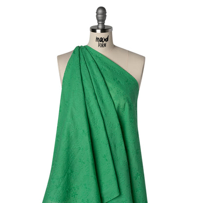 Embroidered Eyelet Cotton Voile - Ming Green Flowers on Branches - Naomi Collection