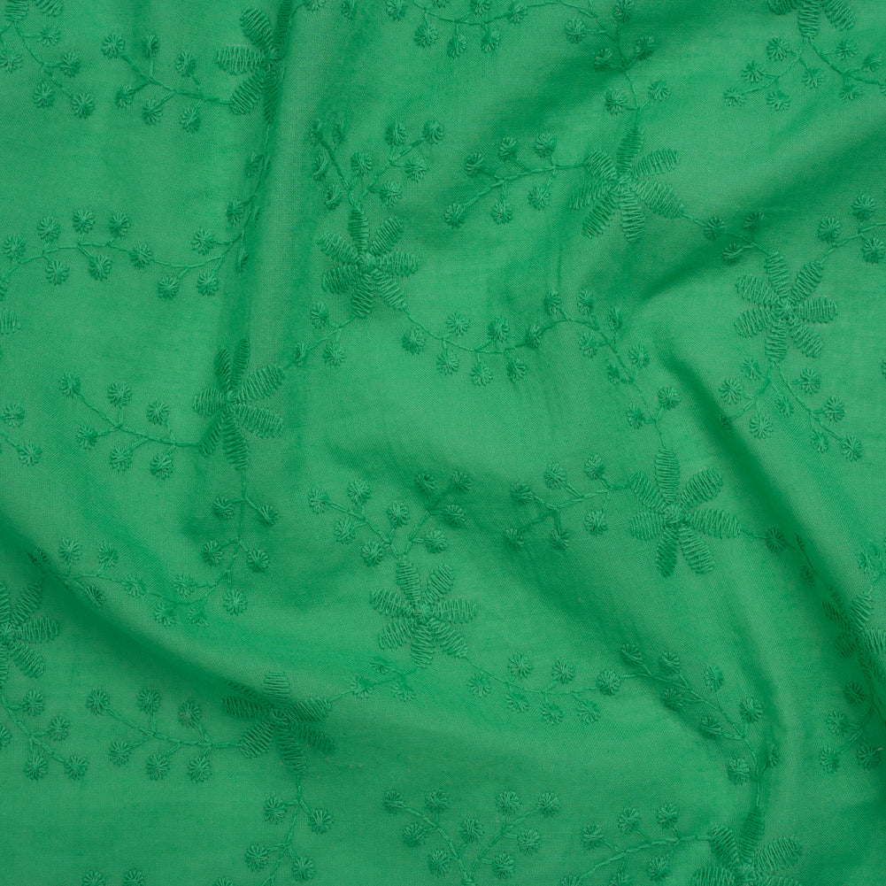 Embroidered Eyelet Cotton Voile - Ming Green Flowers on Branches - Naomi Collection