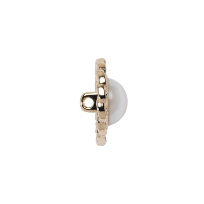 Chain Petal Floral Shank Back Button with Pearl Center - 28L/18mm - Gold and White