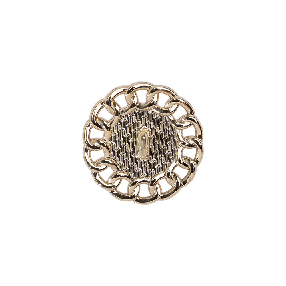 Chain Petal Floral Shank Back Button with Pearl Center - 28L/18mm - Gold and White - Detail