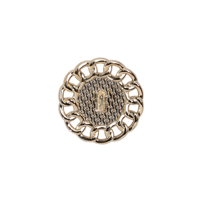 Chain Petal Floral Shank Back Button with Pearl Center - 28L/18mm - Gold and White