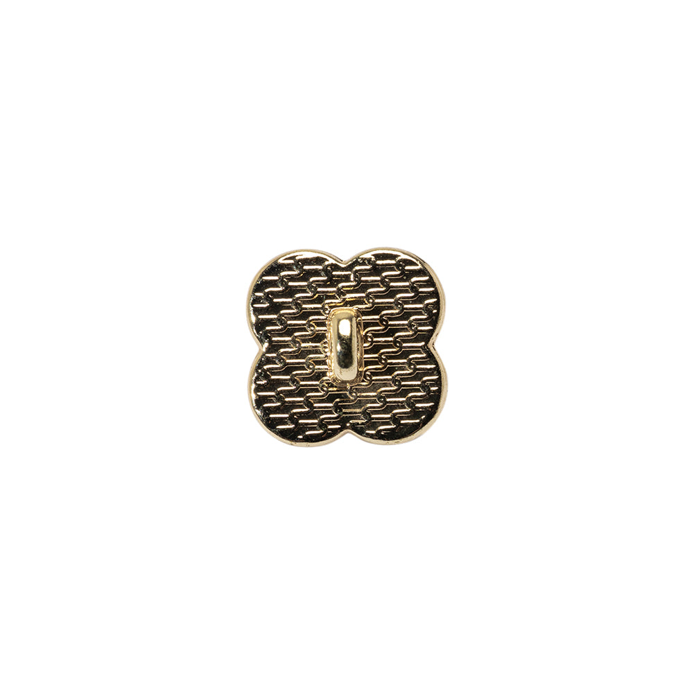 Floral Enameled Metal Shank Back Button with Rhinestone Center - 18L/11.5mm - Gold and Black - Detail